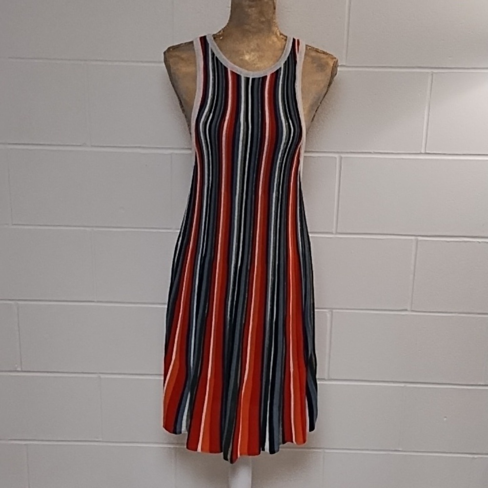 Free People Bright Stripe Gold Fine Gauge Light Weight Knit Lined Dress Coquette